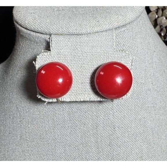 VTG Bakelite Earrings Round Deep Cherry Red Amber Color Screw Back *TESTED* 3/4” - Picture 1 of 5